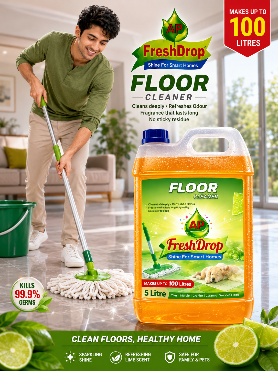 AP FreshDrop Floor Cleaner 5 Litre – Powerful Germ Protection Formula