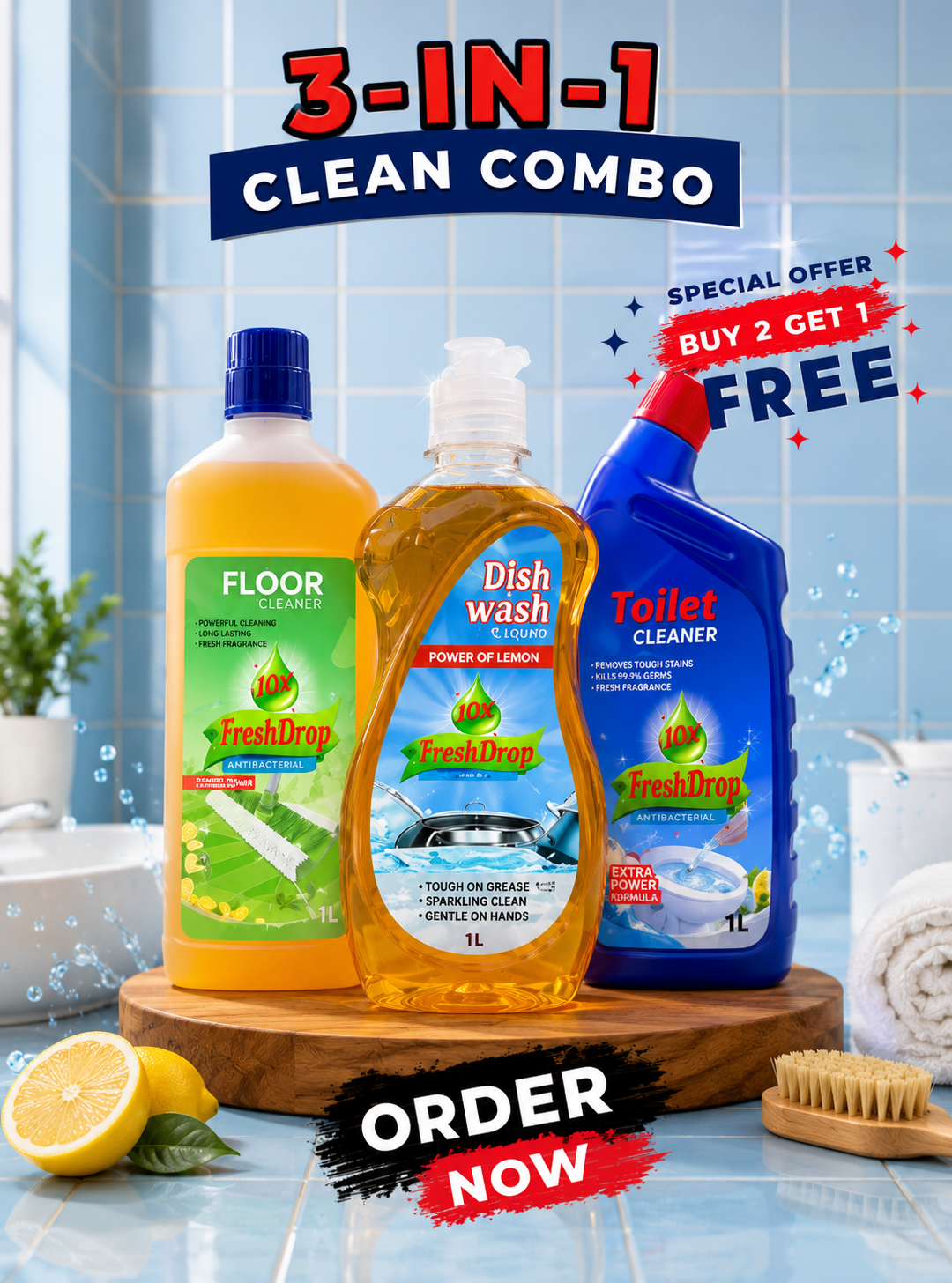 Floor Cleaner, Car Shampoo & Toilet Cleaner Combo Pack (3 x 500ml)