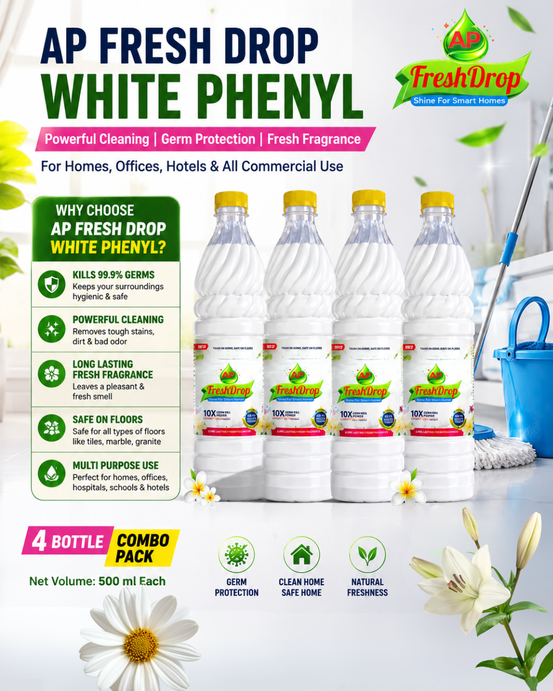 White Phenyl Combo Pack – 4 x 1 Litre Floor Cleaner