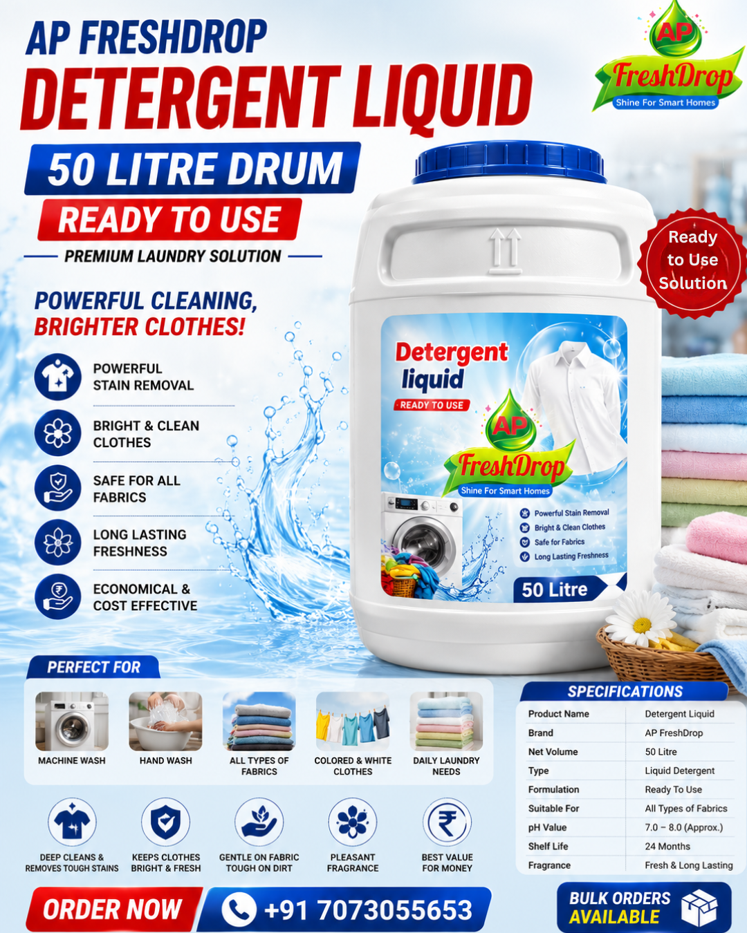 AP FreshDrop Detergent Liquid (50 Litre)