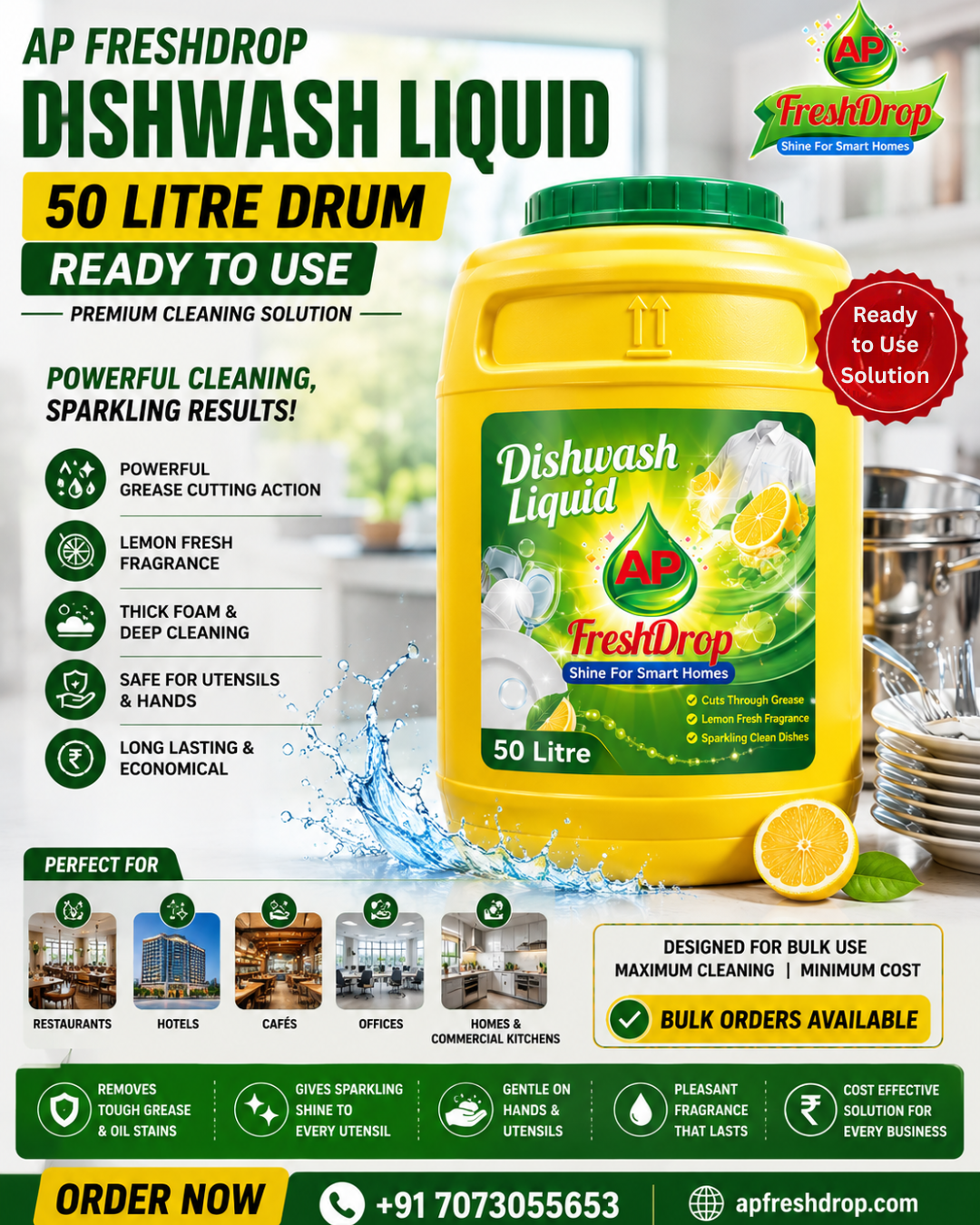AP FreshDrop Dishwash Liquid (50 Litre)