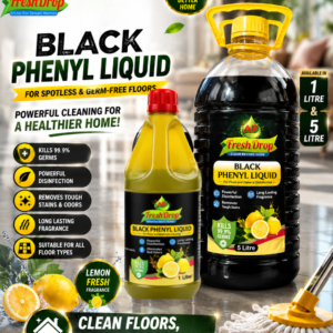 AP Fresh Drop Black Phenyl is a strong floor disinfectant cleaner that removes dirt, bad odour, and germs effectively. Suitable for homes, offices, shops, and commercial use. Available in 1 litre and 5 litre packaging for daily cleaning needs.