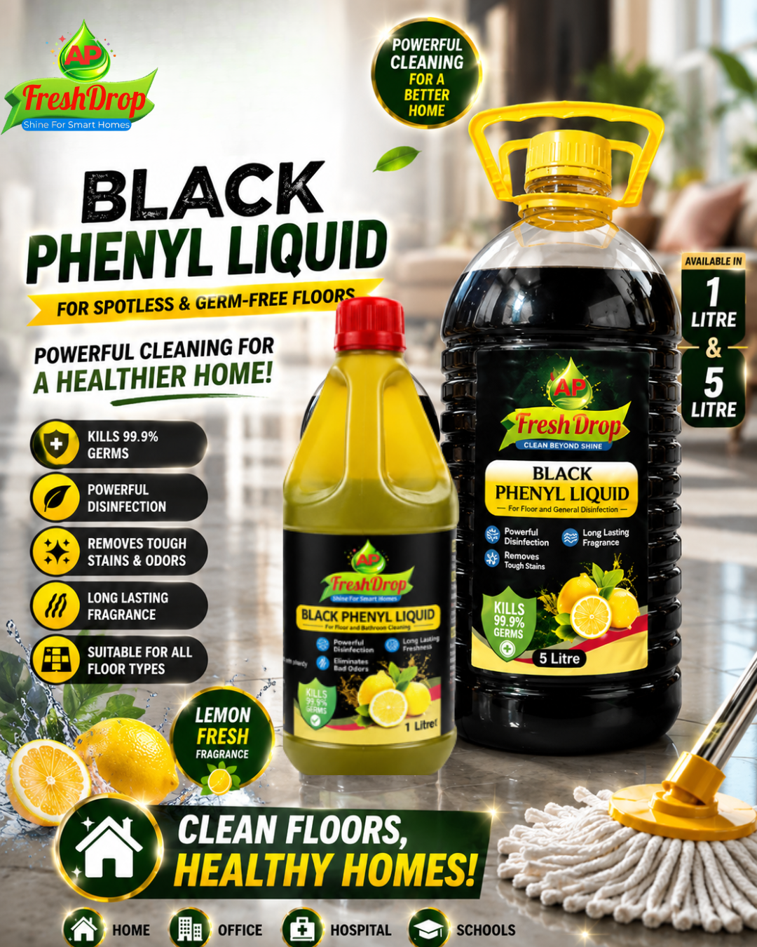 Premium Black Phenyl 1 Litre & 5 Litre Pack