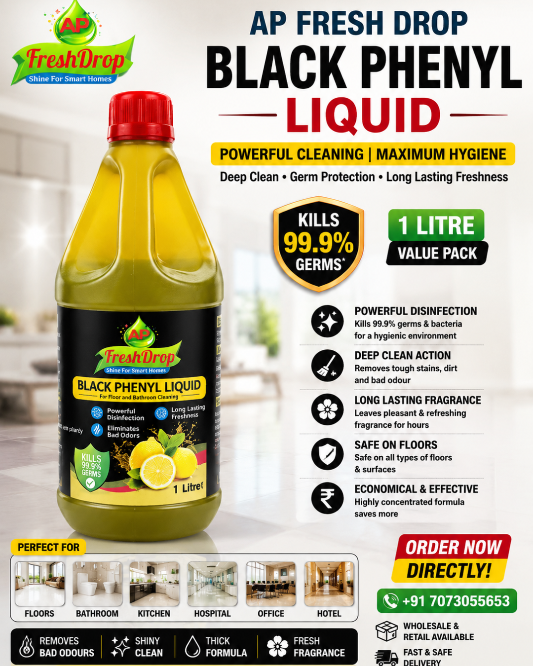 Black Phenyl 1 Litre – Powerful Floor Cleaner & Disinfectant