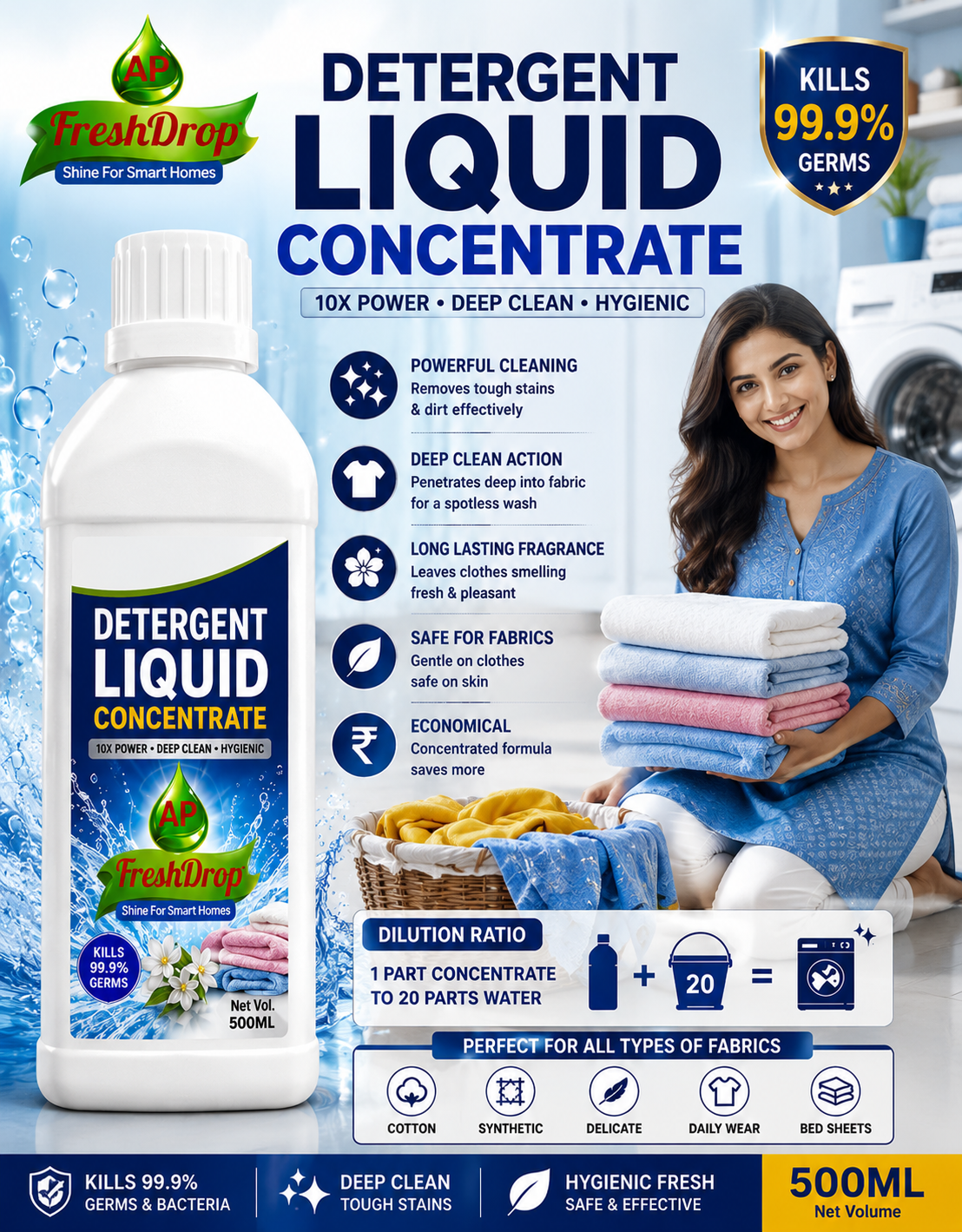 AP FreshDrop Detergent Liquid Concentrate – Advanced Fabric Cleaning Formula