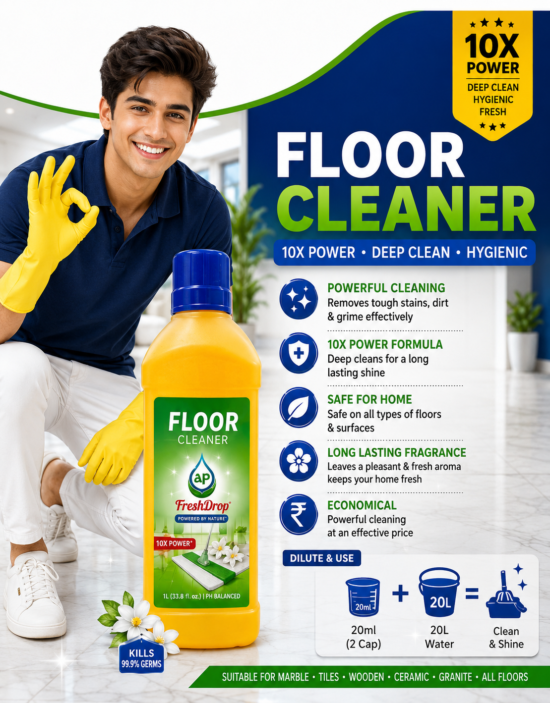 AP FreshDrop Floor Cleaner Concentrate – 10X Deep Cleaning Formula