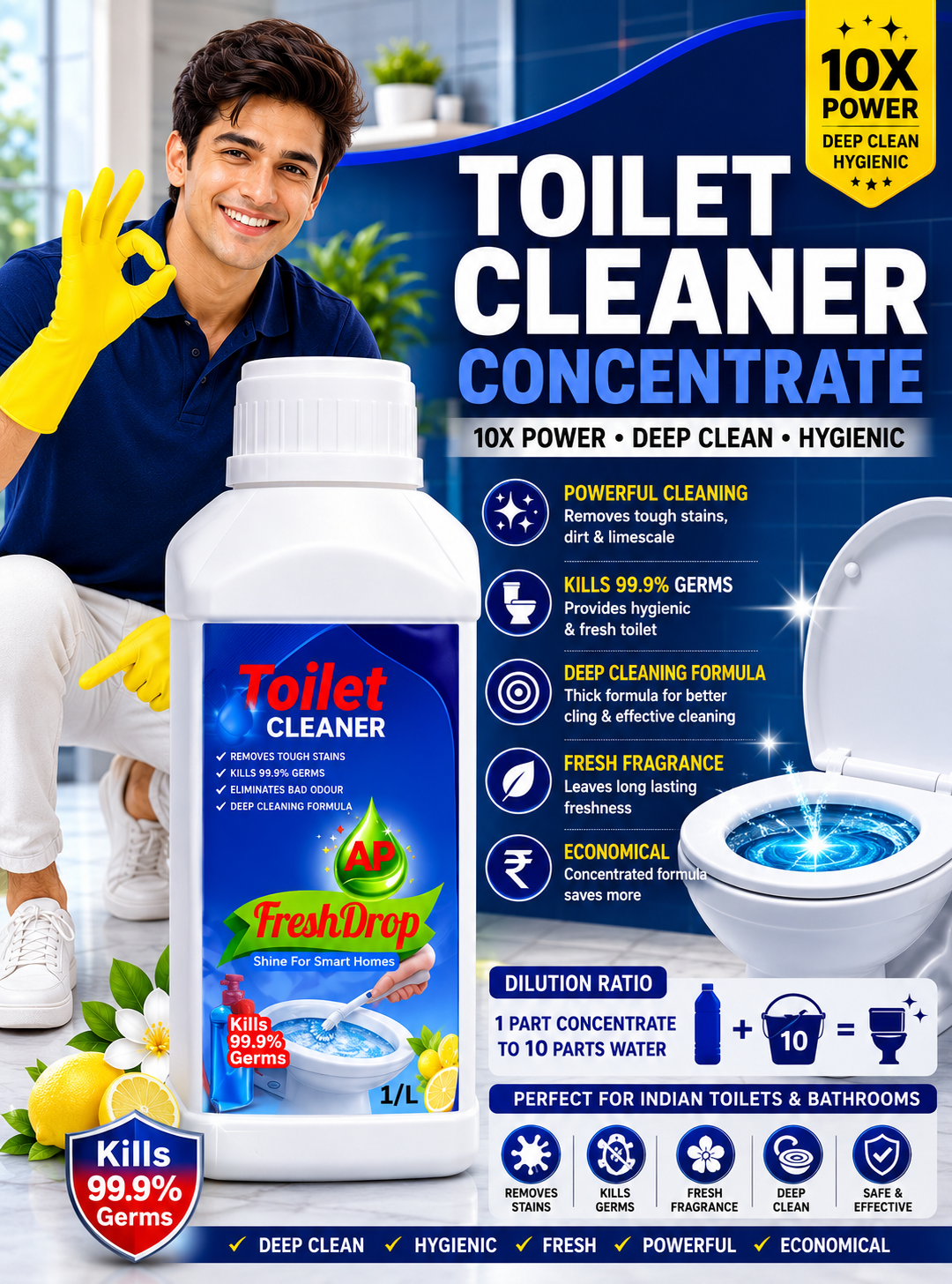 AP FreshDrop Toilet Cleaner Concentrate – 10X Deep Cleaning Formula