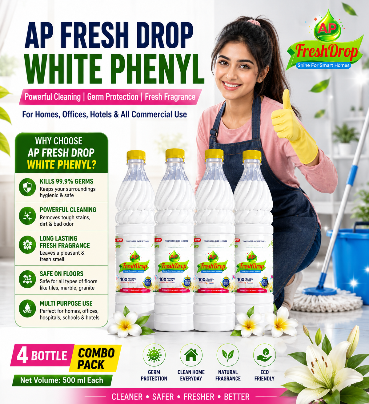 White Phenyl Combo Pack – 4 x 1 Litre Floor Cleaner