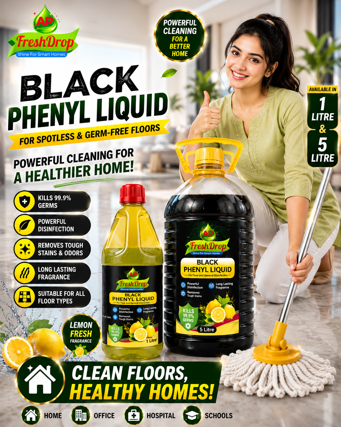 Premium Black Phenyl 1 Litre & 5 Litre Pack