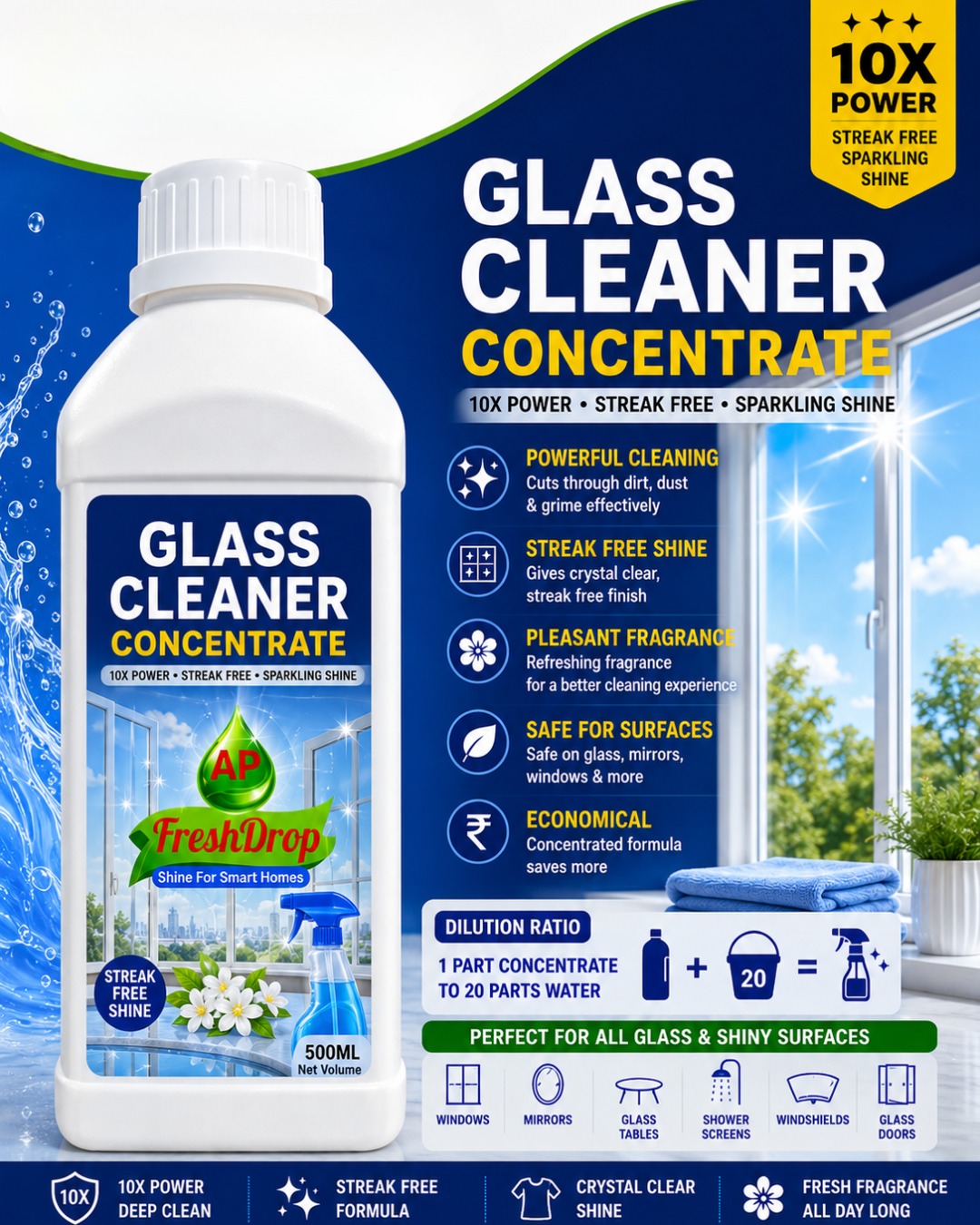 FreshDrop Glass Cleaner Concentrate