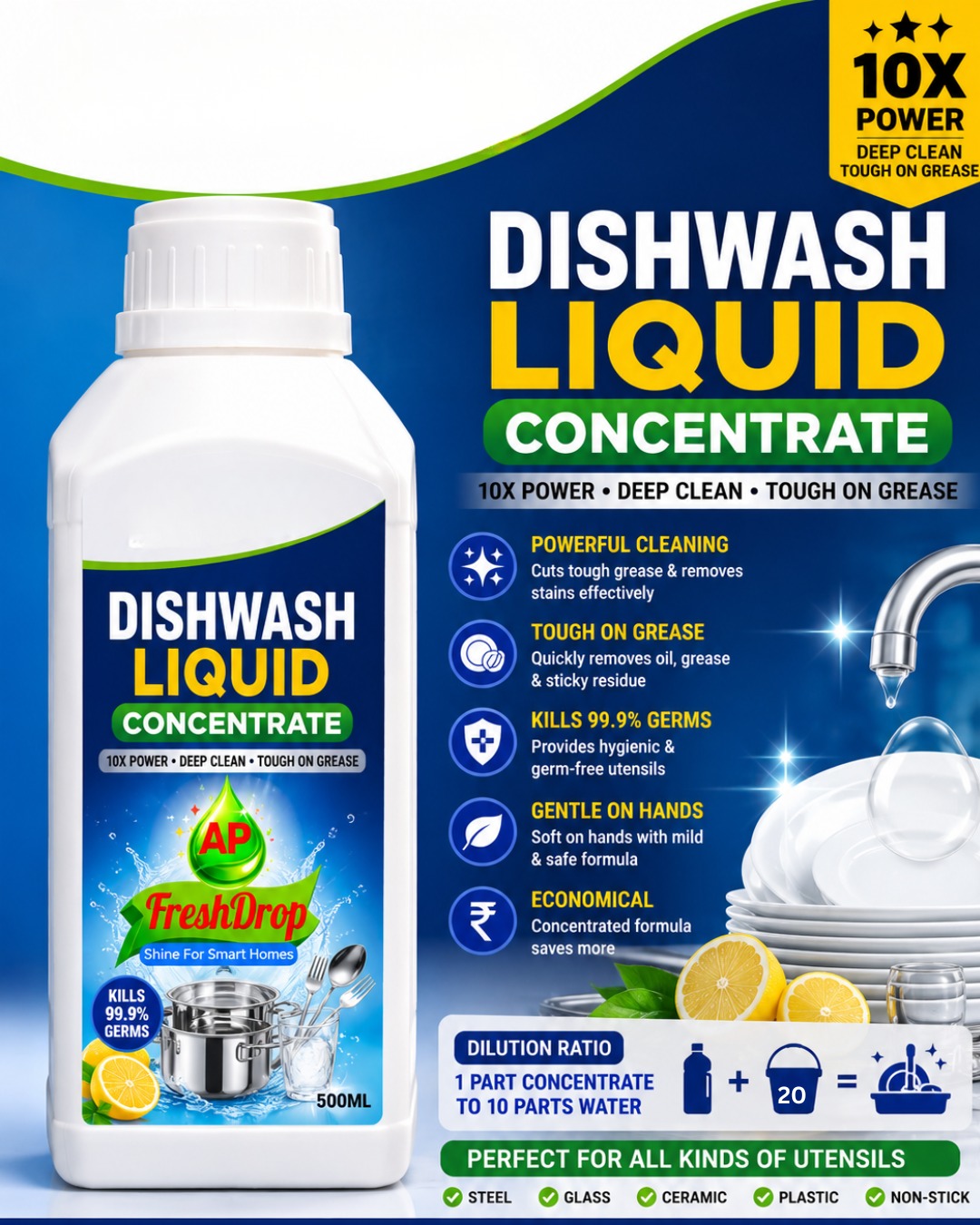 FreshDrop Dishwash Liquid Concentrate