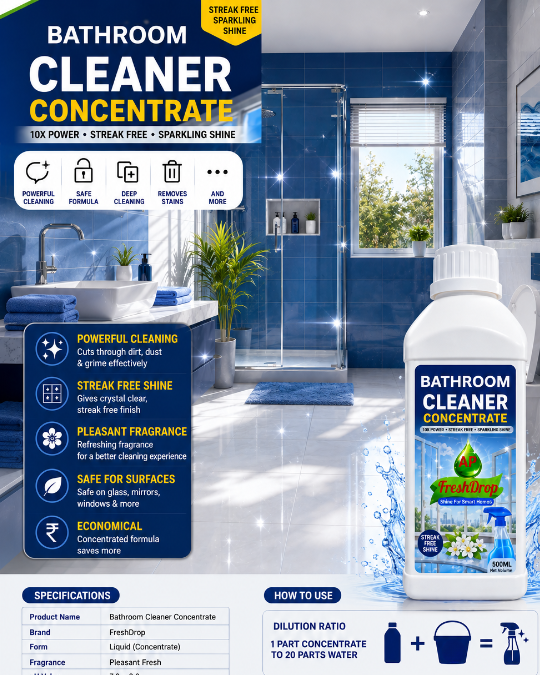 AP FreshDrop Bathroom Cleaner Concentrate 1 Litre – Powerful Bathroom Cleaning Solution