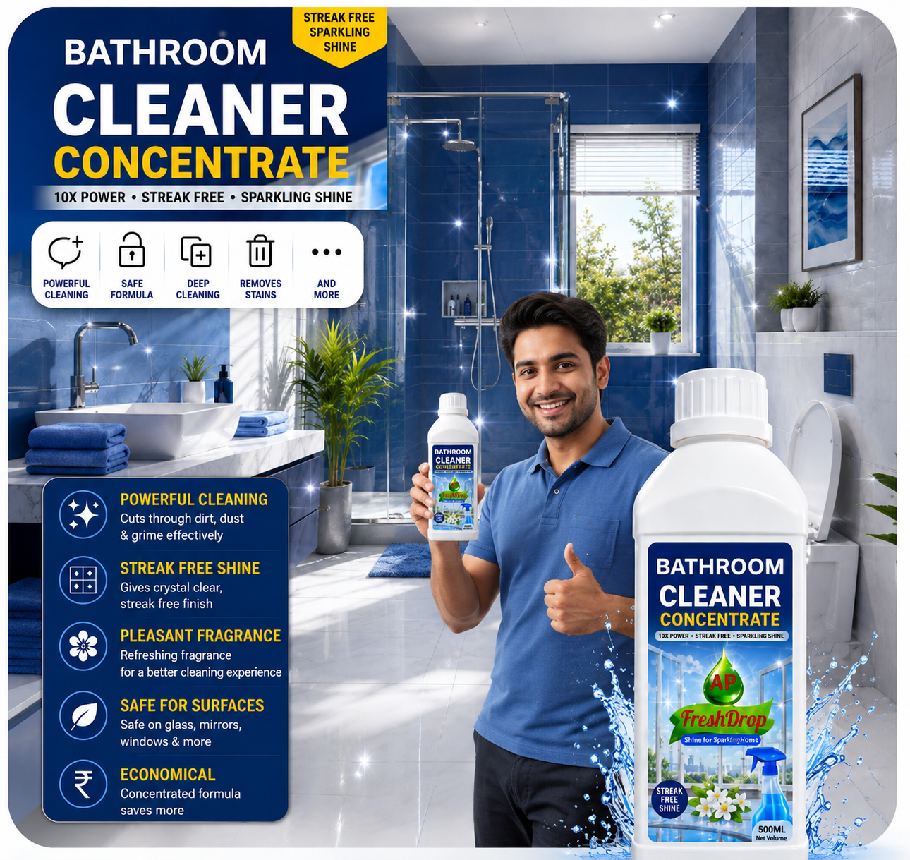 AP FreshDrop Bathroom Cleaner Concentrate 1 Litre – Powerful Bathroom Cleaning Solution