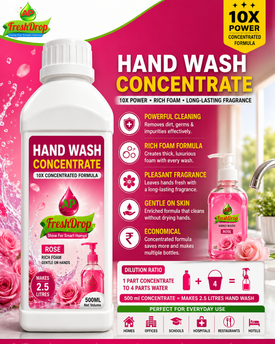 AP FreshDrop Hand Wash Concentrate 1 L – 10X Concentrated Formula