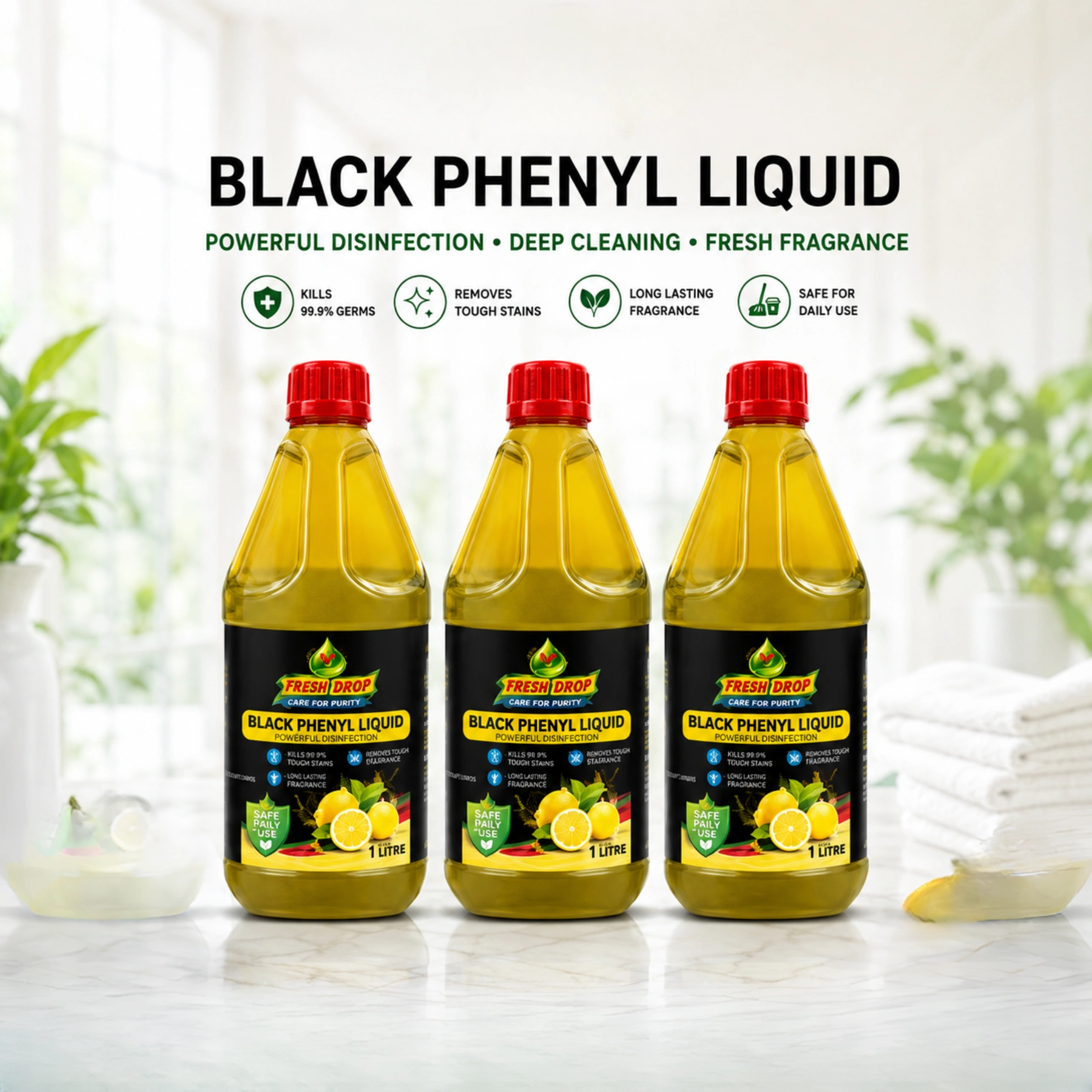 AP FreshDrop Black Phenyl 1 Litre Pack of 3 – Total 3 Litres