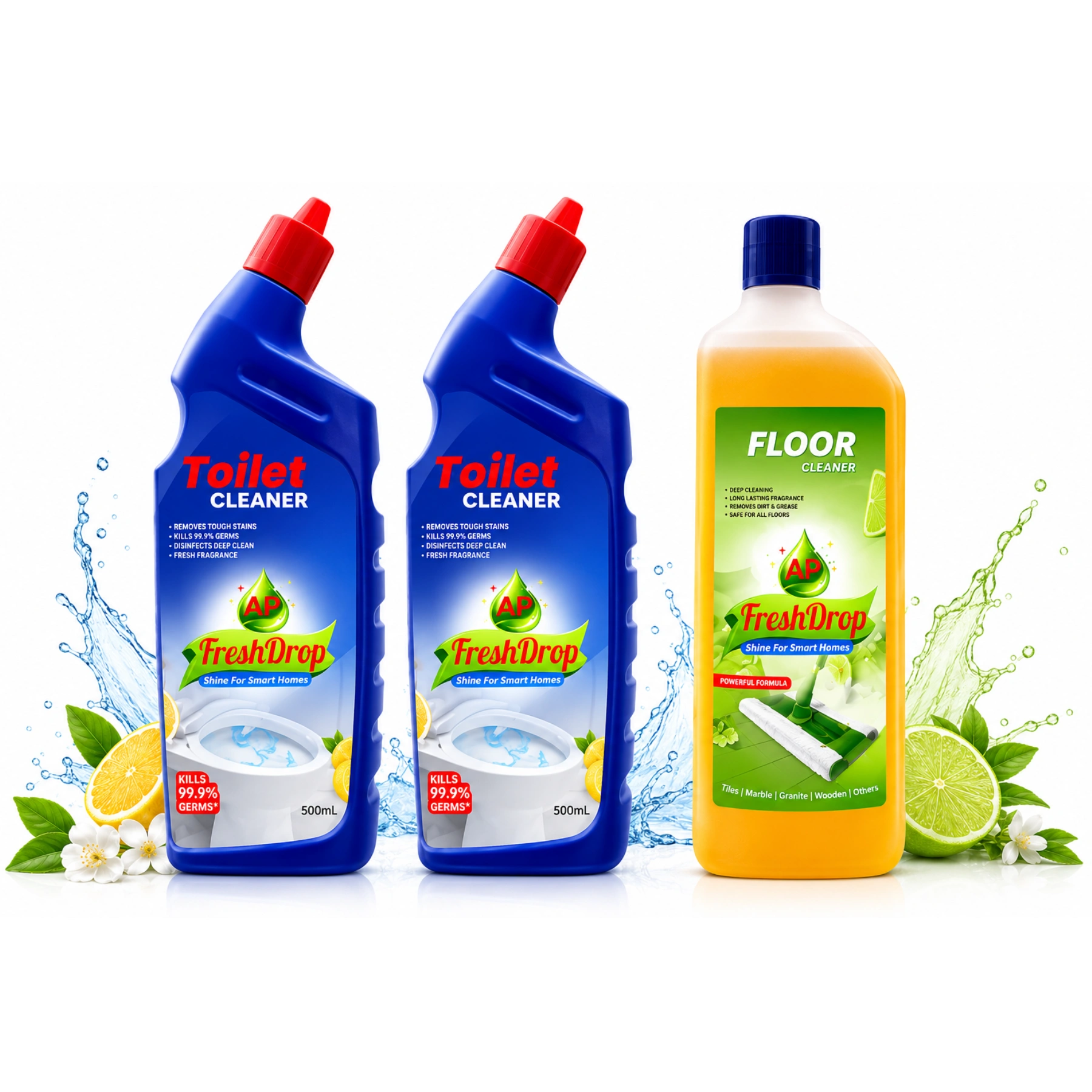 AP FreshDrop Cleaning Combo – 2 Toilet Cleaners 500ml Each + Floor Cleaner 500ml