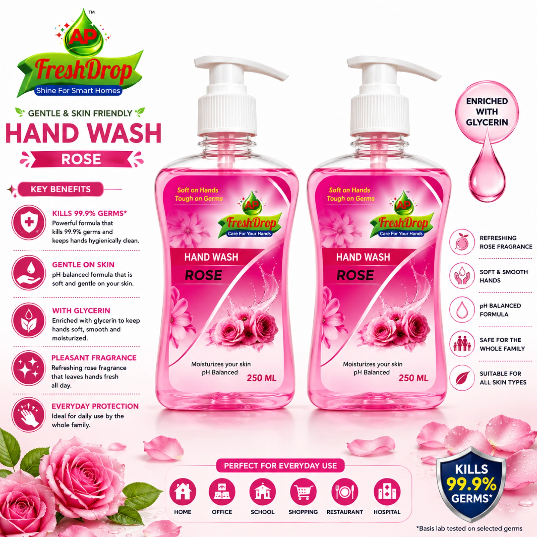 AP FreshDrop Rose Hand Wash 250ml Pack of 2 – Total 500ml