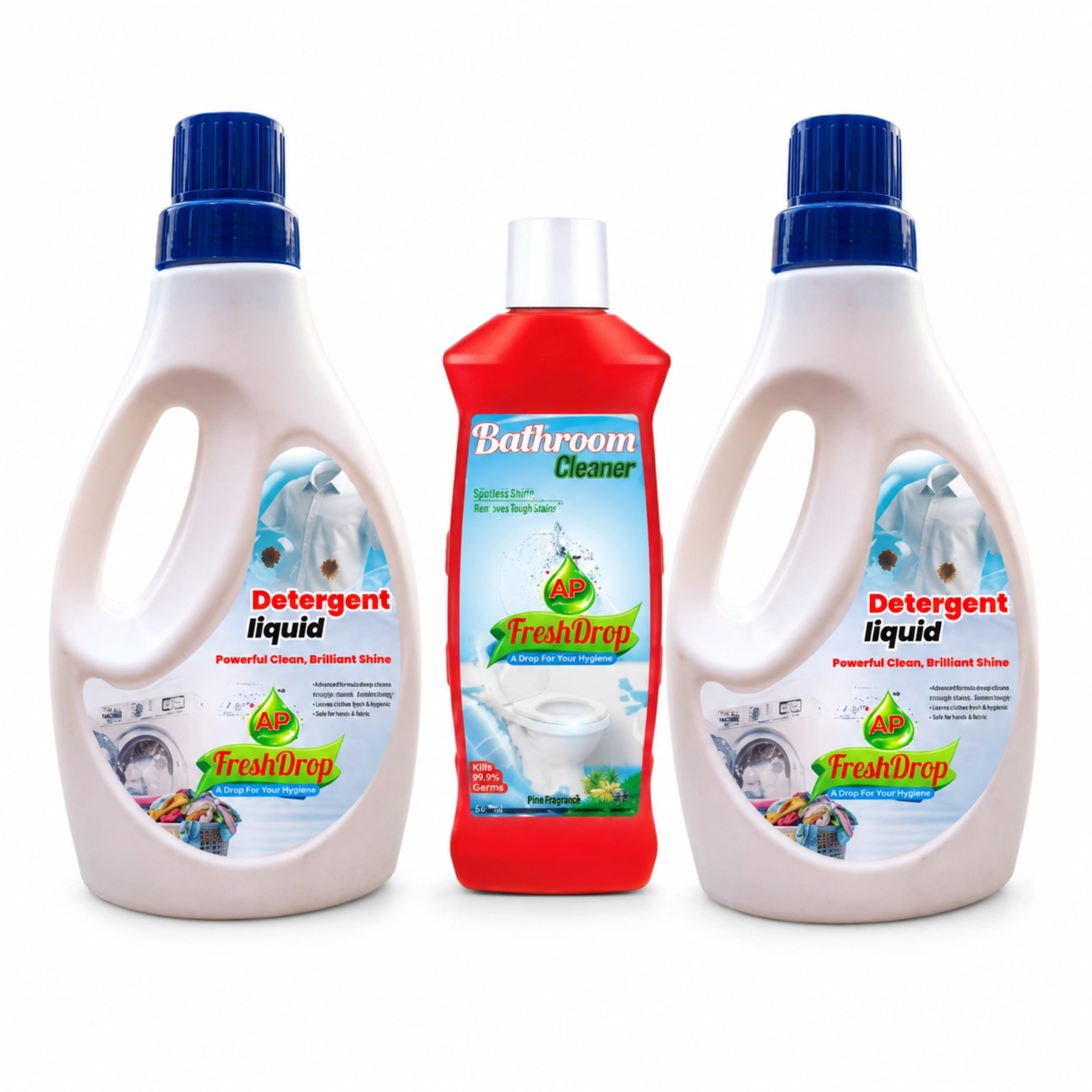 AP FreshDrop Cleaning Combo – 2 Detergent Liquid 500ml + 1 Bathroom Cleaner 500ml