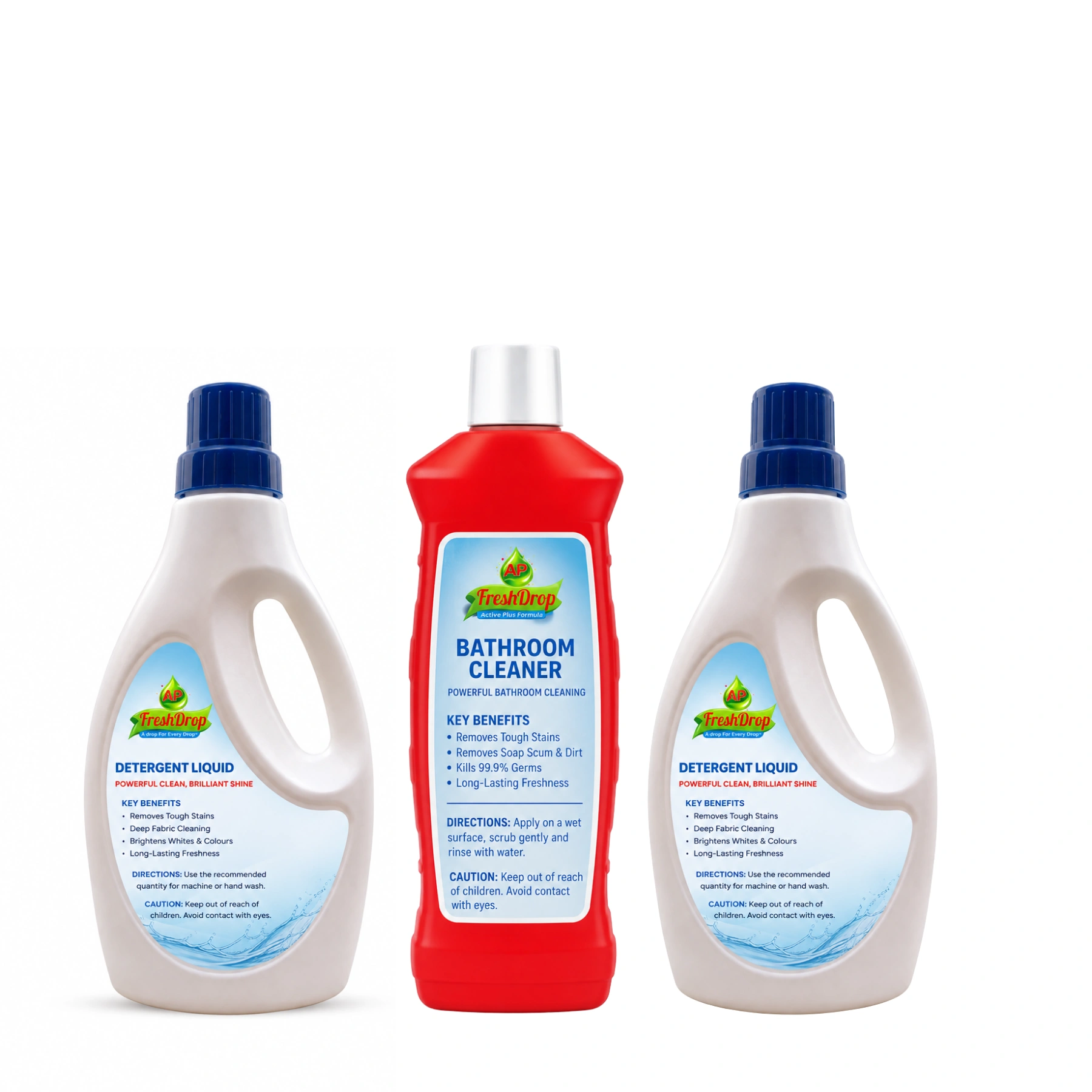 AP FreshDrop Cleaning Combo – 2 Detergent Liquid 500ml + 1 Bathroom Cleaner 500ml