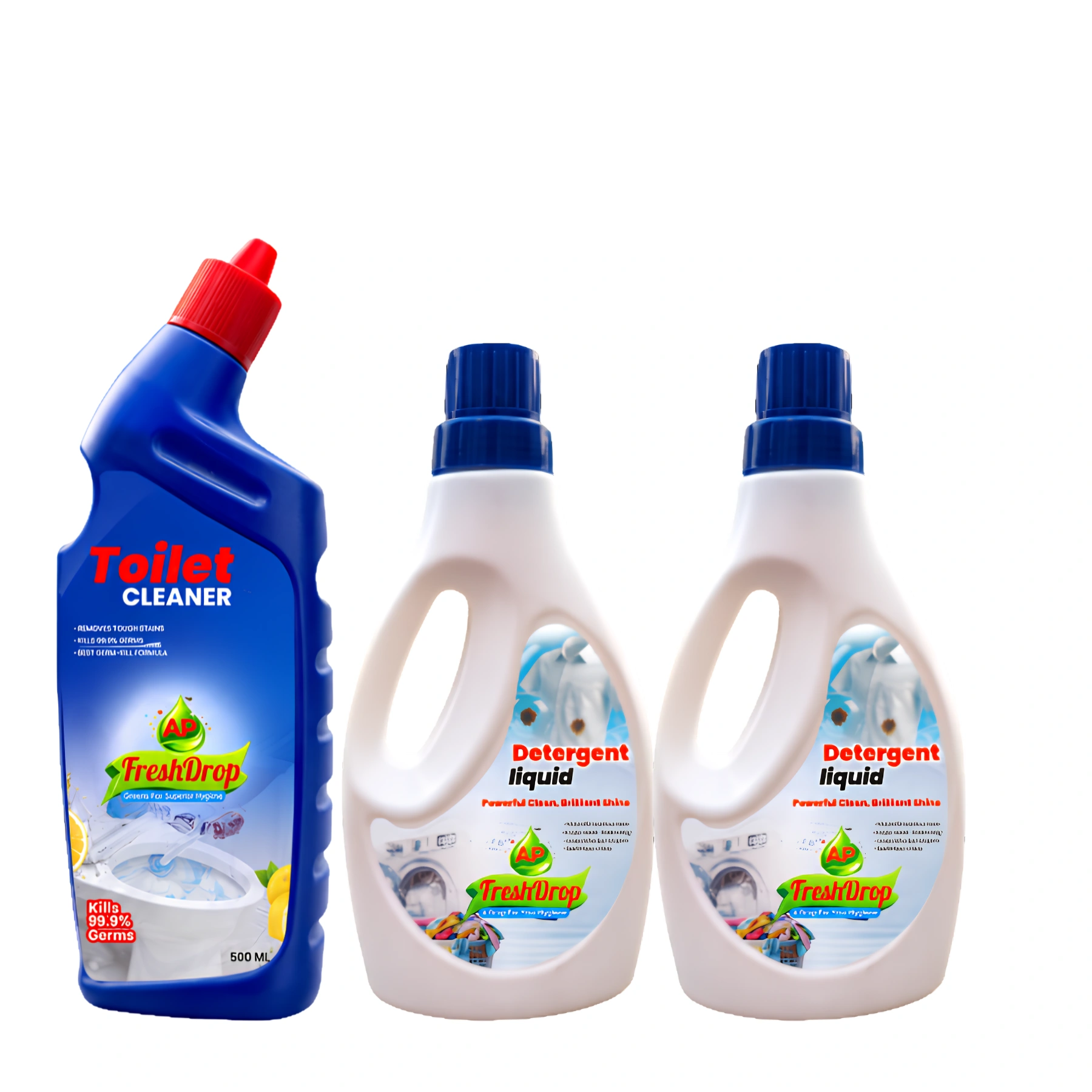 AP FreshDrop Cleaning Combo – 2 Detergent Liquid 500ml + 1 Toilet Cleaner 500ml