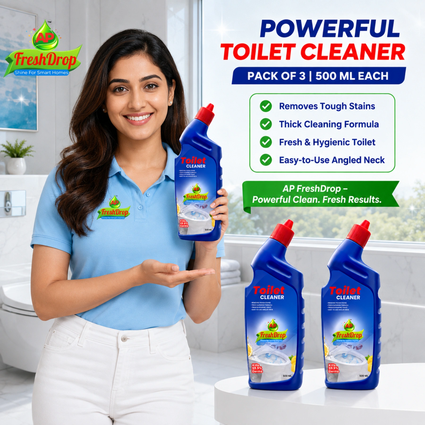 AP FreshDrop Toilet Cleaner 500ml Pack of 3 – Total 1.5L