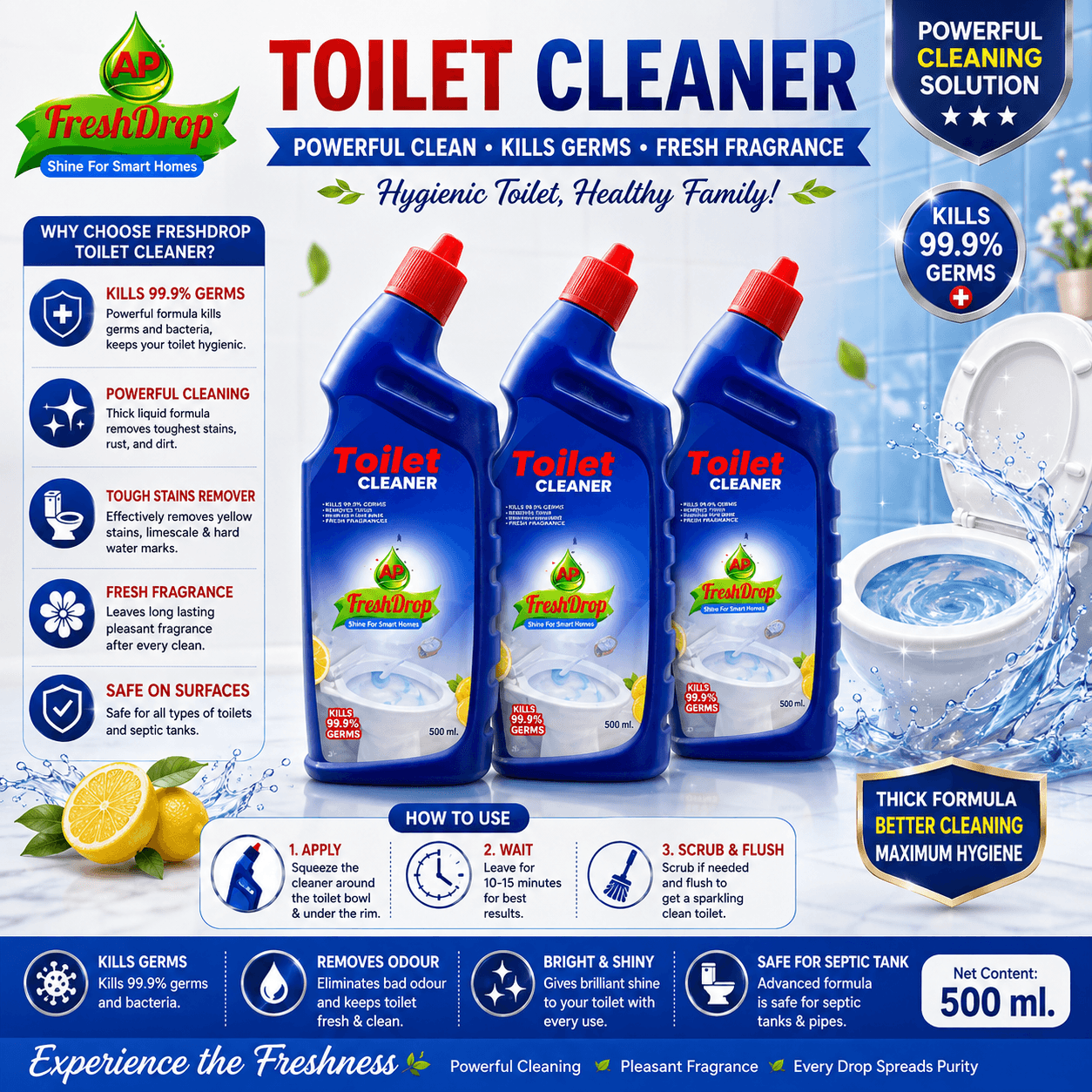 AP FreshDrop Toilet Cleaner 500 ml – Pack of 3